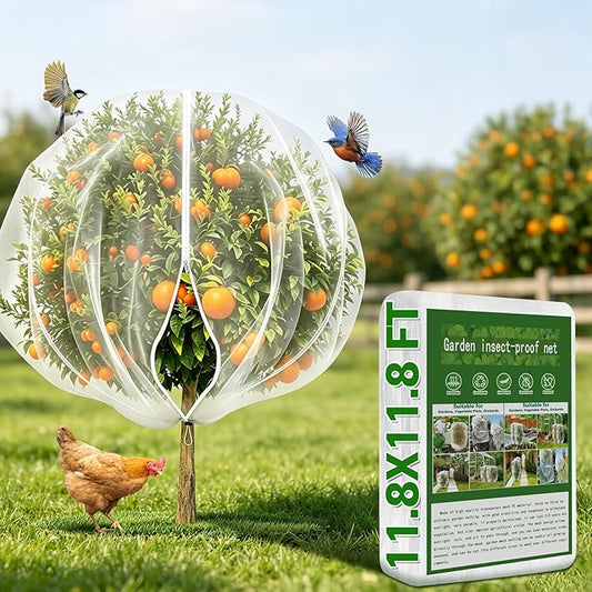 11.8×11.8FT Fruit Tree Netting with Zipper and Drawstring, Heavy Duty Garden Mesh Cover, Reusable Plant Protection Netting Against Birds, Squirrels, Cicadas and Insects