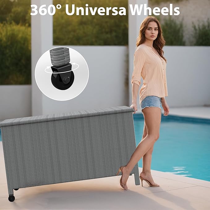 Takywep 140 Gallon Large Deck Box Waterproof,Indoor Outdoor Weather Resistant Storage Container,Polyester Cloth Lined with Soft Close Hinges for Patio Furniture Cushions, Garden Tools