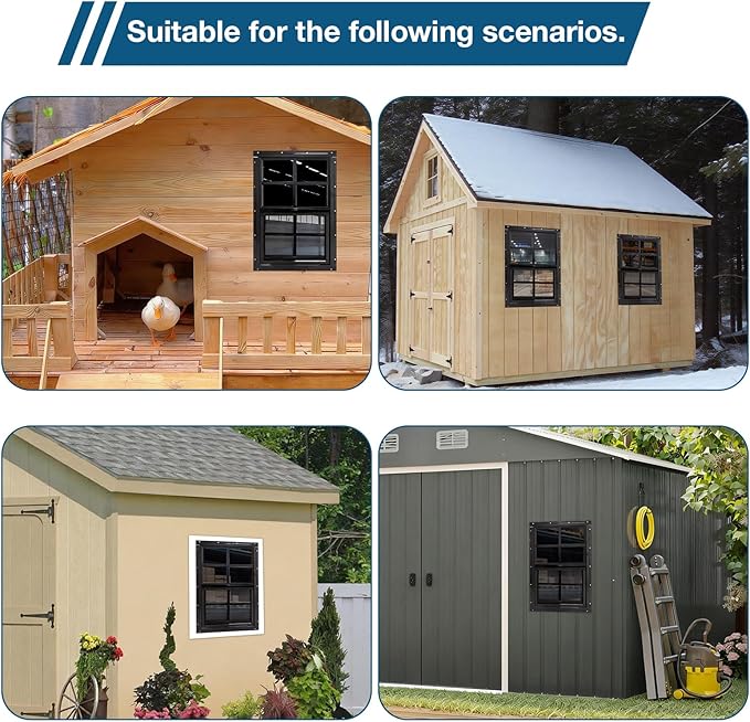 Yuzzy Shed Windows 2 Pack, Chicken Coop Windows 24" x 30" with Tempered Glass and Fiberglass Screen, Flush Mounted Small Window for Shed, Barns, Playhouse, Household, Garage (Black)