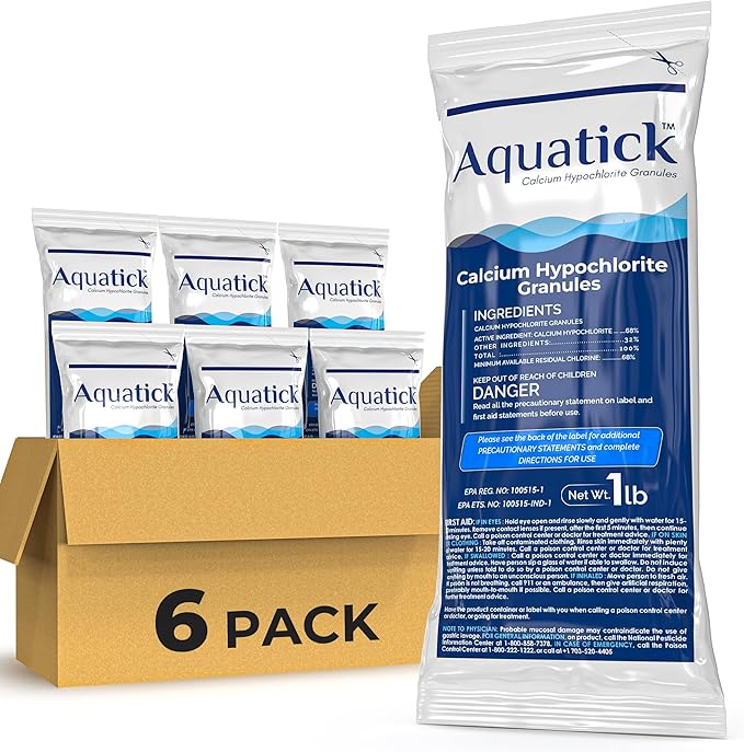 Pro-Grade Chlorine Pool Shock, 68% Cal-Hypo Granular Sanitizer, Prevents Bacteria & Algae, Restores Crystal Clear Water - Shock Treatment, Swimming Pool Chemical - 6 X 1lb