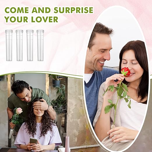 Irenare 300 Pack Flower Water Tubes 3 Inch Reusable Plastic Vials for Flower Arrangements Floral Tubes with Cover Fresh Florist Supplies for Decoration Arrangement Preserving(Clear)