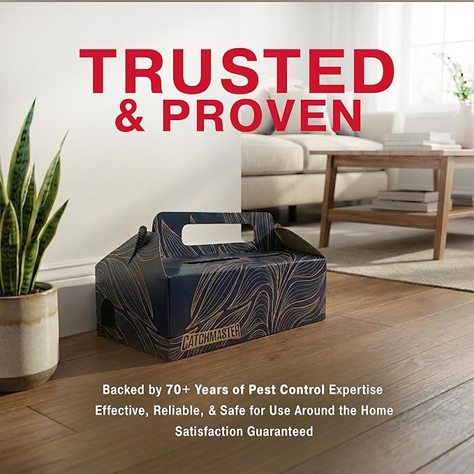 Catchmaster Catch & Toss: No-Touch, No-See Disposable Mouse Glue Traps Indoor, No Bait Needed (2 Pack), Catches up to 10 Mice — Pesticide-Free, 6 Months of Child & Pet Protection Sticky Mouse Traps