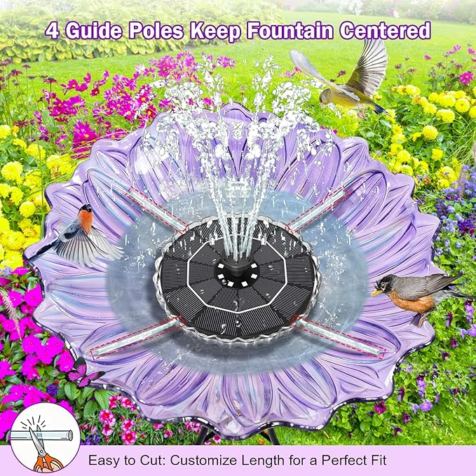 SZMP 3.5W Solar Fountain for Bird Bath with 2000mAh Battery & 3D Color Changing LED Light, Anti-Drift Fixer & 8 Nozzles, Solar Powered Water Fountain Kit for Garden, Patio, Pond
