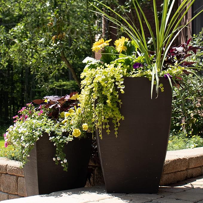 Tusco Products MSQT23BK Modern Square Garden Planter, 23-Inch, Black