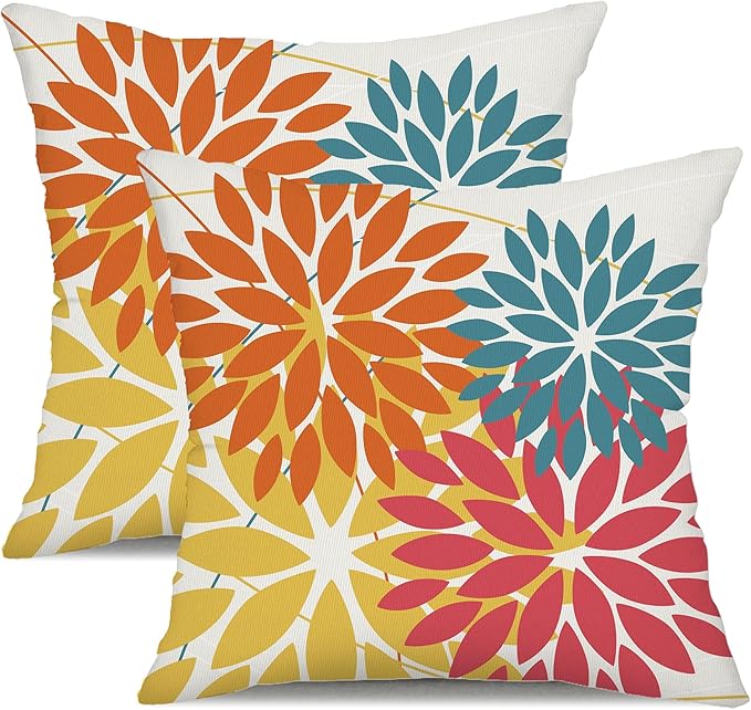 DFXSZ Outdoor Pillow Covers 16x16 Inch Set of 2 Orange Yellow Red Flower Decorative Waterproof Fall Summer Outdoor Pillow Covers for Patio Funiture Garden Couch 168G16