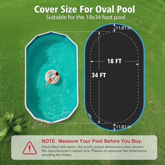 18x34 Ft Oval Pool Cover, Heavy Duty Winter Pool Cover Protector with Fast Tightening Ratchet, 420D Oxford Fabric for All Season Use - Tear Resistant, UV & Dust Proof