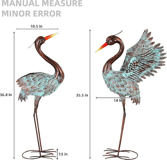36.8" Extra-Large Blue Heron Decor, Handcrafted Metal Crane Statue with Stable U-Ground Stakes, Backyard Decoration, Metal Garden Bird Animal Yard Art, Lawn Ornament Decor