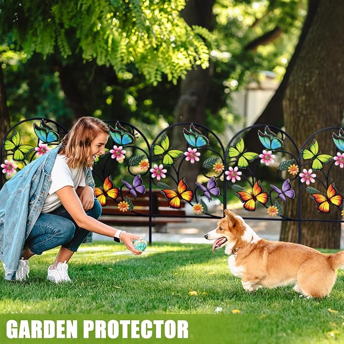 Yaocom 12 Pack Bright Butterfly Decorative Garden Fence 23.5''H x 13'W Animal Barrier Border Butterfly Flower Design Metal Arch Garden Fence Border for Spring Outdoor Patio Yard Landscape Decor