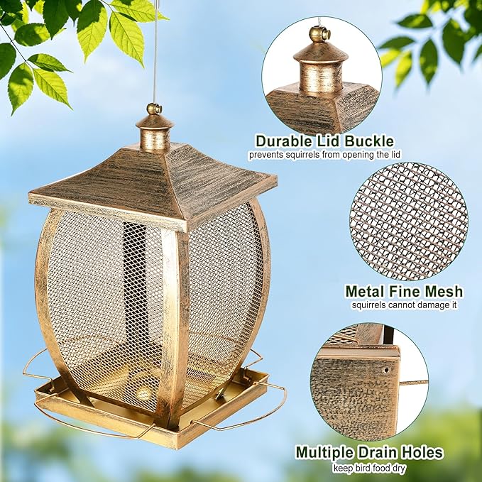 Bird Feeder, Heavy Duty Metal Wild Bird Feeders for Outdoors Hanging, 9 Lbs Extra Large Bird Feeder for Garden Yard Outside Backyard, Retro Lantern Shape