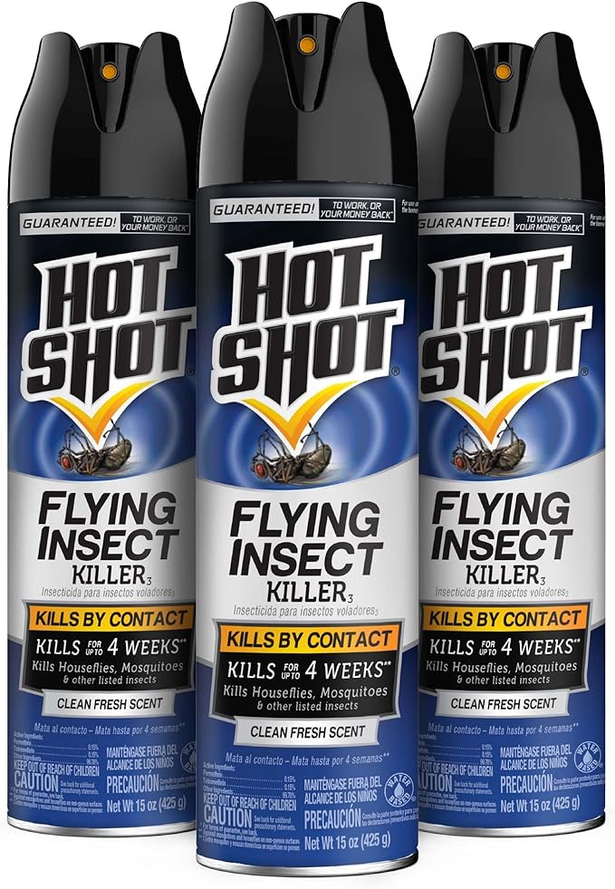 Hot Shot Flying Insect Killer, 15 Ounces, Aerosol Kills Houseflies, Mosquitoes and Flying Insects Indoors and Outdoors, Clean Fresh Scent, 3 Pack
