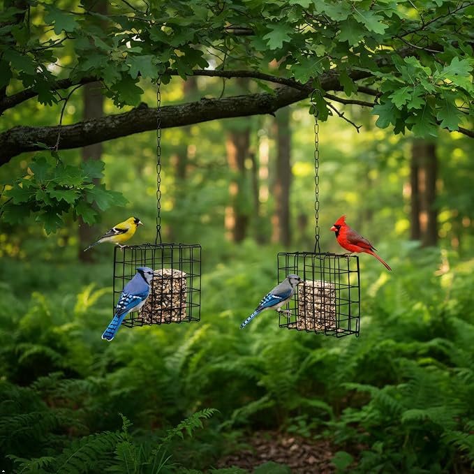 Metal Suet Bird Feeder 2-Pack - Wire Mesh Cage for Suet Blocks, Fruit & Seeds - Rust Resistant Outdoor Hanging Feeder for Woodpeckers, Chickadees & Wild Birds