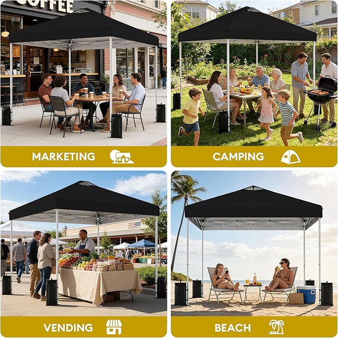 SANWAY 10x10 Pop Up Canopy Tent, One Push Setup, Heavy Duty Portable for Beach Camping Parties with Vents - Black