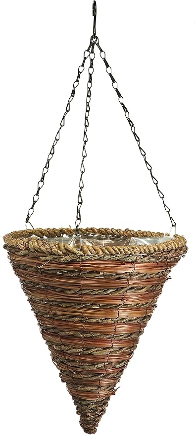 Panacea 88636 Cone Hanging Basket, Rope and Fern, 12-Inch