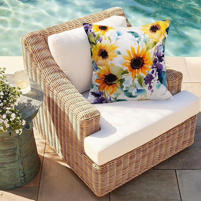 Pack of 2 Waterproof Outdoor Pillow Covers 18x18 Inch Spring Summer Sunflower Pillow Covers Decorative Square Patio Pillows Outdoor Pillows Covers for Patio Furniture Garden(No Pillow Insert)