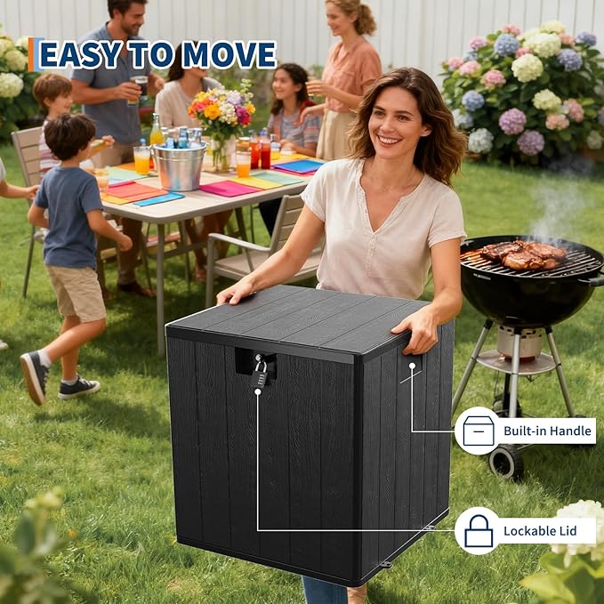 80 Gallon Outdoor Storage Box – Lockable Waterproof Resin Deck Box for Patio & Garden (UV Resistant, Holds Cushions, Tools, Pool Equipment) - Black