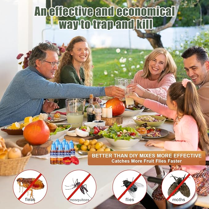 Fruit Fly Trap Refill Liquid, Effective Gnat Killer&Fruit Fly Catcher Bait Refill, Long-Lasting Fruit Scented Ants Attractant for Kitchen Bathroom Living Room Use, Safe Near Food (6 Pack)