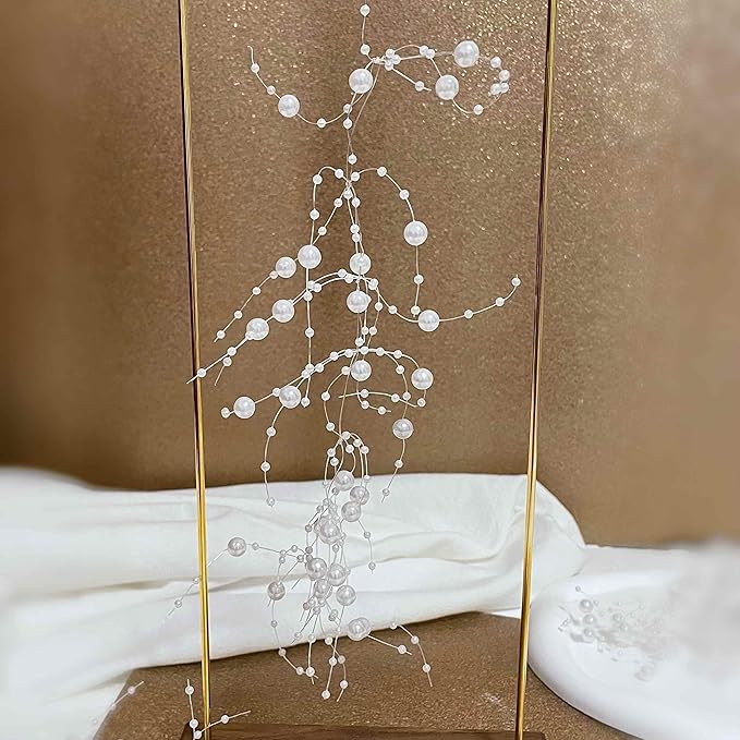 TeaSu 24Pcs Pearl String for Floating Candle Centerpieces, Pearl Vase Filler Decor for Wedding Centerpieces (White)