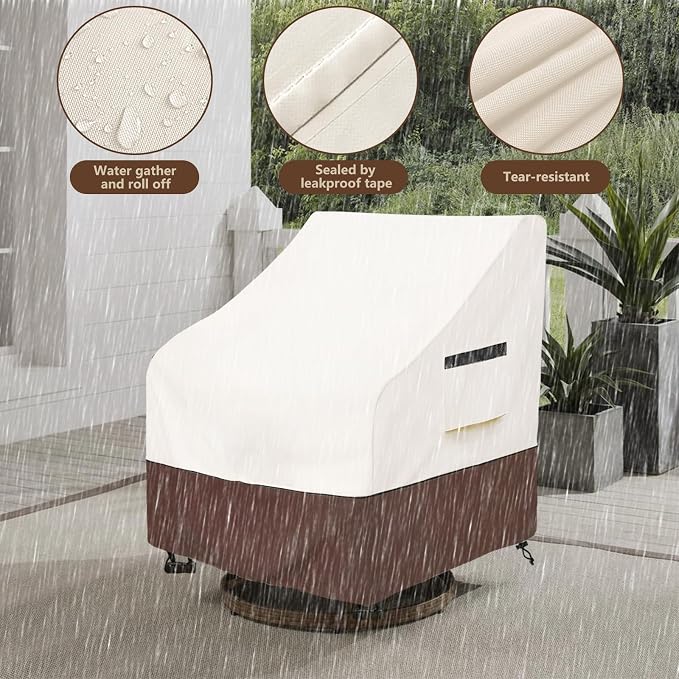 Rileytee Outdoor Swivel Chair Cover 2 Pack, Furniture Patio Chair Covers Waterproof Clearance, Outdoor Lawn Patio Furniture Covers,(33" W x 35" D x 38.5" H) Beige & Brown