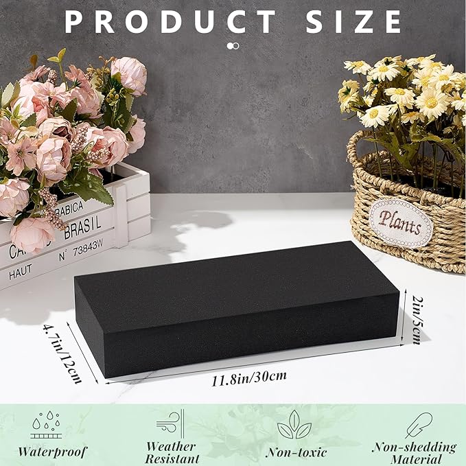 Lallisa 8 Pcs Reusable Floral Foam Blocks Water Weather Resistant Dry Floral Foam for Artificial Flower Arrangements Outdoor Flower Boxes Hanging Planters Wedding Home Decor (11.8 x 4.7 x 2'',Black)