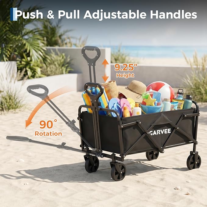 Collapsible Wagon with Wheels, 220 lbs Wagons Carts Foldable Wagon Cart with Flexible Handle, Lightweight Portable Folding Utility Grocery Shopping Cart for Grocery Sports Garden Camping
