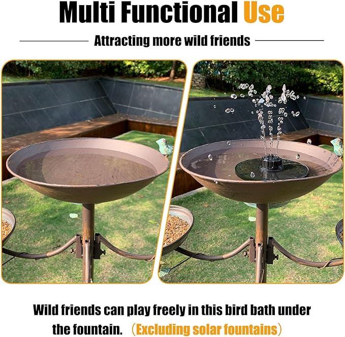 46”H Bird Bath and Feeder for Outdoors - Metal 5-in-1 Freestanding Bird Feeder for Outside, Cast Iron Pedestal 3 Prong Stake for Garden Patio Yard