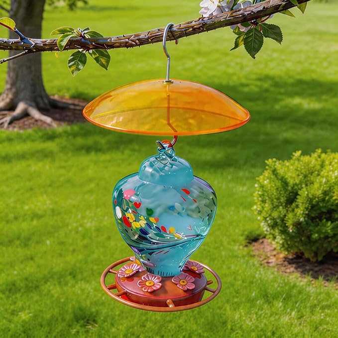 Small Rain Cover for Bird Feeder - 2PC x 8" Mini Hanging Weather Guard Protective Dome Against Rain/Snow/Sun - Orange Yellow Translucent Plastic - Dia. 20CM
