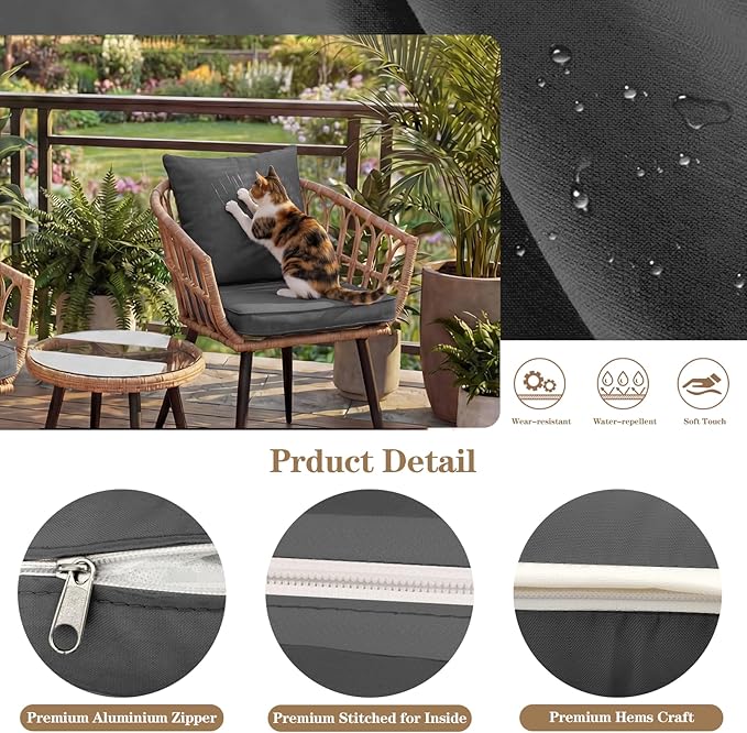 4pcs Outdoor patio cushion covers replacement, 24" zippered outdoor cushion covers waterproof, UV Resistant & Washable patio furniture cushion covers waterproof for Patio Sectional, Lght Grayi