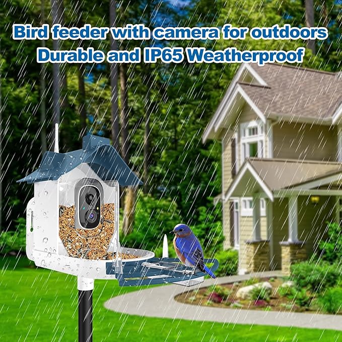 Bird Feeder with Camera,Smart Bird Feeder Camera with AI Identify Instant Notifications,FHD Live View,Birds Watching Camera with Solar Panel in Backyard,Ideal Gift for Family and Birds Lover,Navy Blue