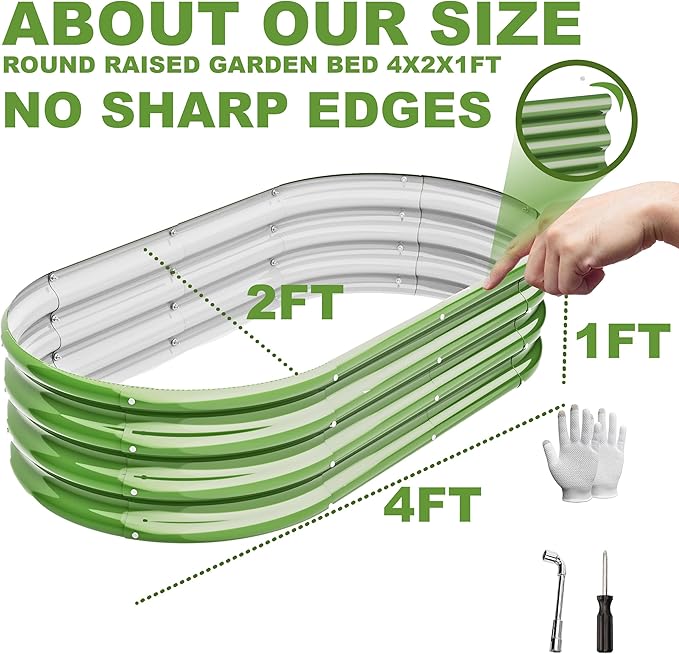 Oval Raised Garden Bed Kit, 4x2x1ft 2pcs, Galvanized Metal Planter Garden Boxes for Outdoor, for Vegetables, Fruits, Flower, Green