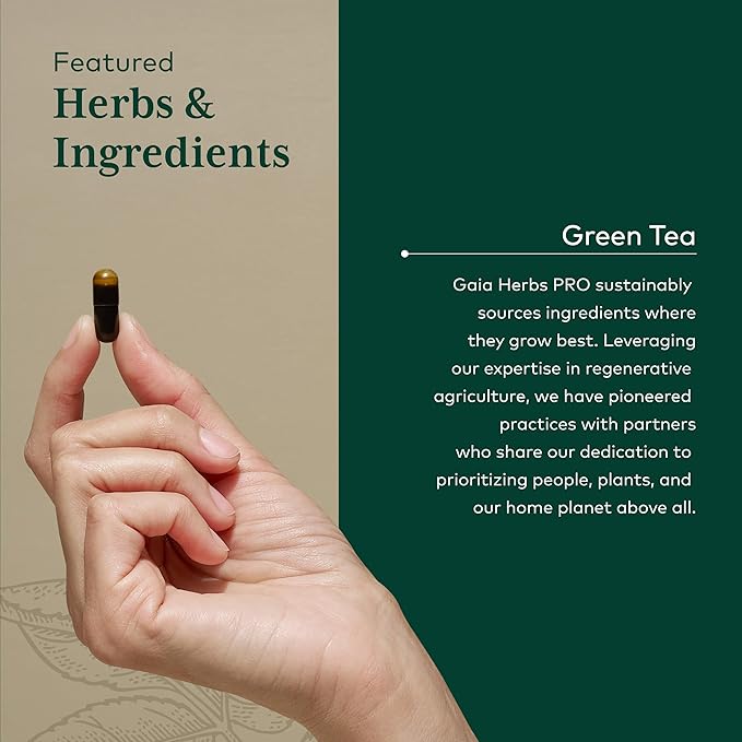 Gaia Herbs PRO Green Tea - Heart Health & Antioxidant Support Supplement* - Health Supplement with Green Tea Leaf Extract - Vegan Gluten-Free Soy-Free - 60 Liquid Phyto-Caps (30 Servings)