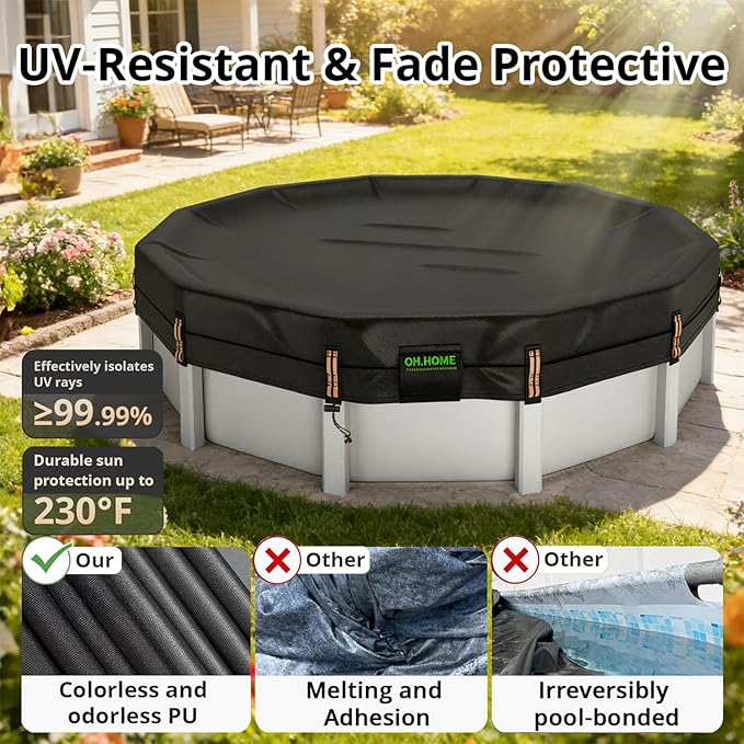 QH.HOME 550D 21 Ft Pool Covers for Above Ground Pools[Upgraded Tear-Proof & Threefold Windproof] wth Pre-Installed Winch and Rope, Durable 4 Foot Overlap & Extra-Thick Designed for Steel WALL Pools