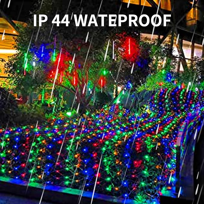 Dazzle Bright Christmas 360 LED Net Lights, 12FT x 5 FT Connectable Waterproof String Lights Clear Wire with 8 Modes, Christmas Decorations for Indoor Outdoor Xmas Yard Garden Decor (Multi Colored)