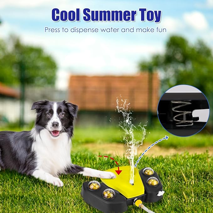 Dog Water Fountain Step On, Outdoor Paw Activated Water Fountain for Dogs, Paw Activated Drinking Water Toy with Hose for Fresh Water, Upgrade Copper Valve Set(Yellow)