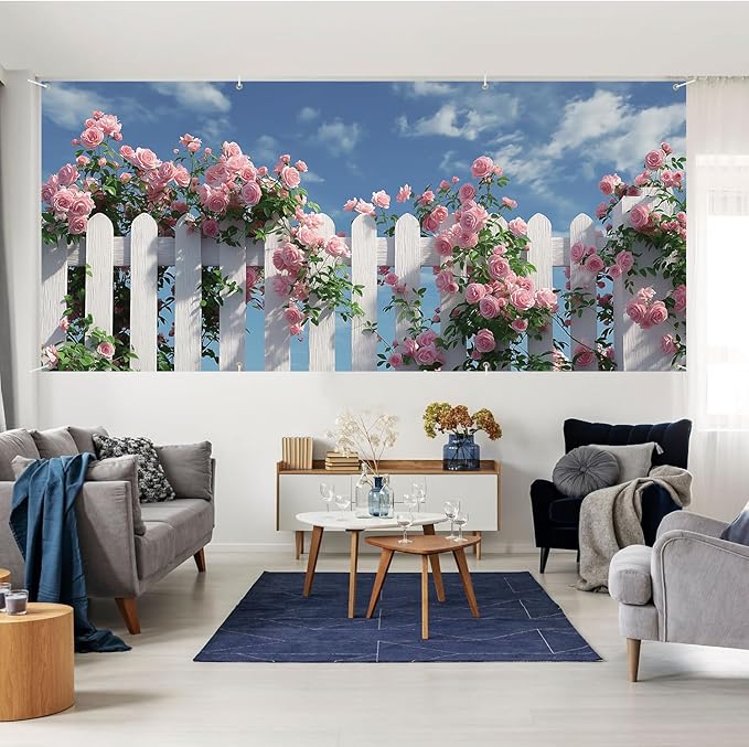 6 * 13FT Summer Garage Door Cover Decorations Rose Garage Door Banner for Outdoor Indoor Summer Party Photography Backdrop