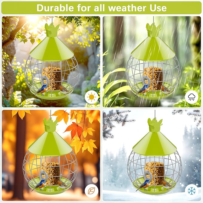 Bird Feeder Squirrel Proof with Caged Design,Metal Hanging Bird Feeder for Outdoor Use, Easy to Fill & Detachable Cleaning, Ideal for Small Birds Like Finches Wrens Chickadee