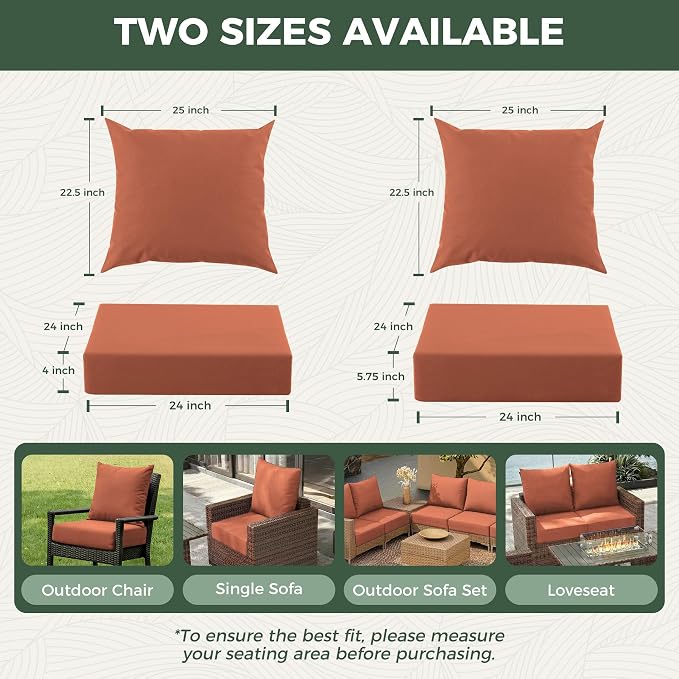 Outdoor Cushions for Patio Furniture, Outdoor Seat Cushion Set 24 x 24 x 5.75 in, Waterproof & Fade Resistant Outdoor Chair Cushions, Patio Chair Cushion with Removable Cover, Set of 4, Spice