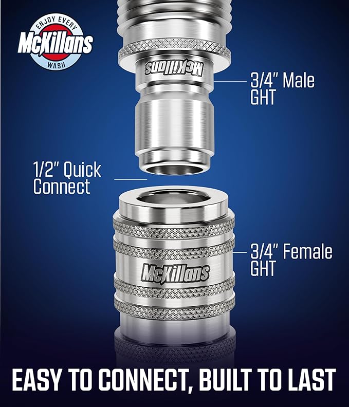 McKillans® 2025 Automatic Garden Hose Quick Connect [UNIVERSAL FIT] - Stainless Steel Quick Connect Hose Fittings - Water Hose Connectors - Quick Disconnect Adapter - INSTANT CONNECTION - 5 Pc Kit