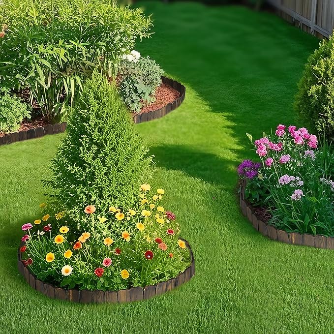 9.6ft L x 3.9in H Landscape Edging - 3 Packs Sturdy Anti-Corrosive Wood Garden Edging Border, Low-Profile Blends into Nature, for Yard Flower Bed Path Decorative Tree Fence