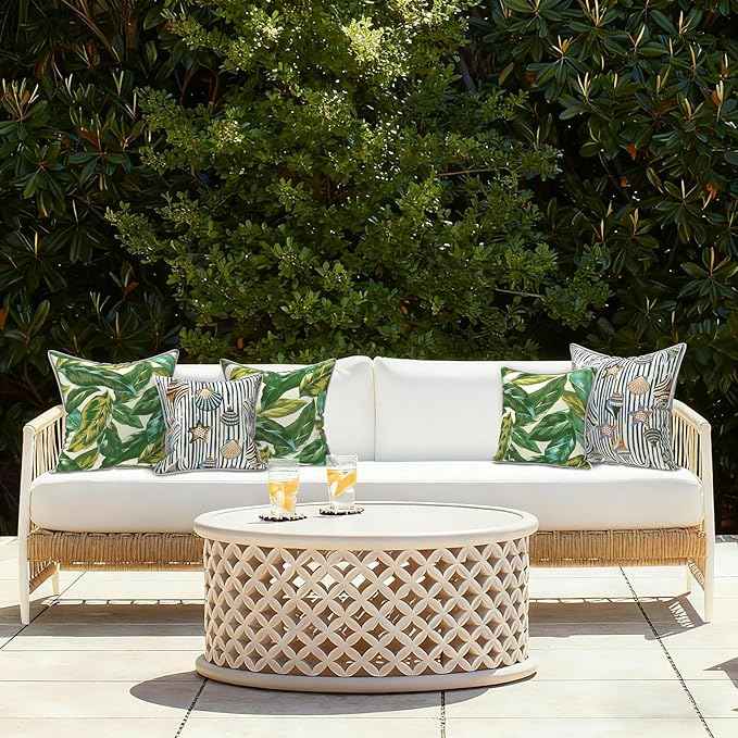 LVTXIII Outdoor Throw Pillows 18x18 Patio Waterproof Square Pillows with Piping Fade Resistant Accent Pillow for Spring Summer Garden Decoration, Set of 2, Lush Leaf Jungle