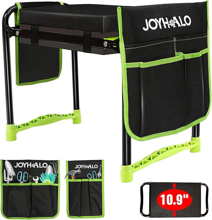 joyhalo 10.9 inch Wider Foldable Garden Kneeler and Seat Heavy Duty, Gardening Stool with Extra-Thick Kneeling Pad, Garden Bench for Kneeling and Sitting, Gardening Gifts for Women