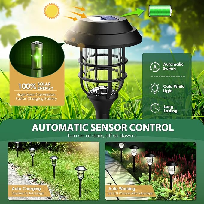 SOLPEX Solar Pathway Lights Waterproof Outdoor Lighting, 12 Pack Cold White | IP44 Waterproof, 8-12H Runtime, Auto On/Off, Tool-Free Install, Yard/Garden/Pathway/Patio/Walkway/Driveway