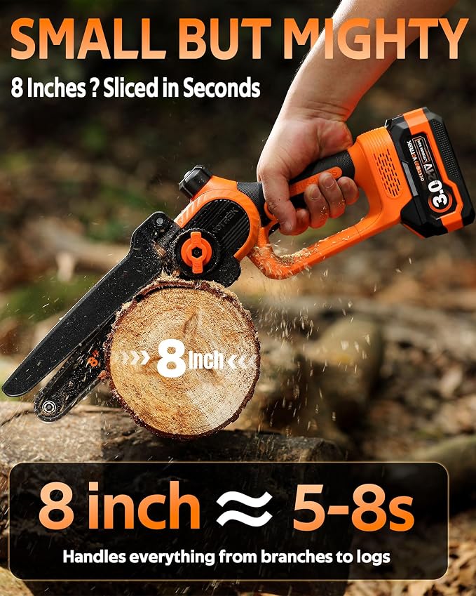 8.5" Pruning Shears for Gardening & 8inch Mini Chainsaw Cordless, [3.0AH] Battery Powered Electric Chain Saw