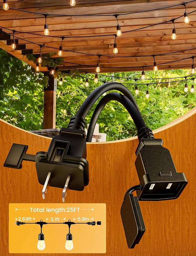 Svater Outdoor Led String Lights 25 FT, Patio Lights for Outside with 9pcs S14 Shatterproof Bulbs, 1 Watt E26 Dimmable, IP65 Waterproof, Commercial Grade Bistro Light 2700K Warm White