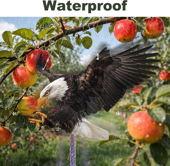 2 Pcs Eagle to Keep Pigeon Woodpecker Animals Away, Flat Paper Hanging Fake Eagle with Reflective Tape for Scare Animals Away, Weatherproof Outdoor Decor for Patio Backyard Porch Balcony Orchard