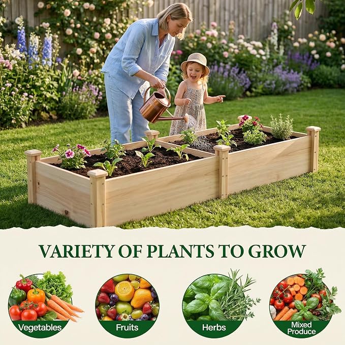 8x2ft Outdoor Wooden Raised Garden Bed, Elevated Planter Box for Vegetables/Garden/Lawn/Patio, Natural Wood, 96 x 24 x 9in