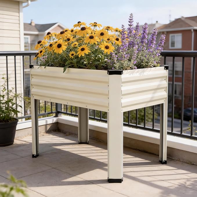 Galvanized Raised Garden Bed with Legs 2 Pack, 48x24x32in Elevated Raised Garden Bed Outdoor with Drainage Holes, Planter Boxes for Gardening Vegetable Flower Fruit in Backyard, Patio, Balcony (White)