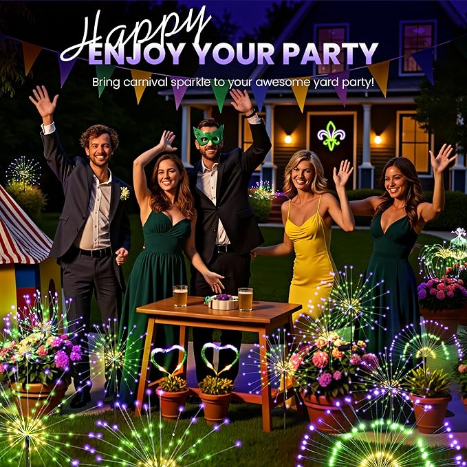 PEVOROS Garden Decor Solar Lights Outdoor,4 Pack 120LED Waterproof Colorful Solar Garden Lights Your Outdoor Decoration,Yard, Patio, Porch,Flower Pot,Pathway, for 4th of July (Purple, Green, Yellow)