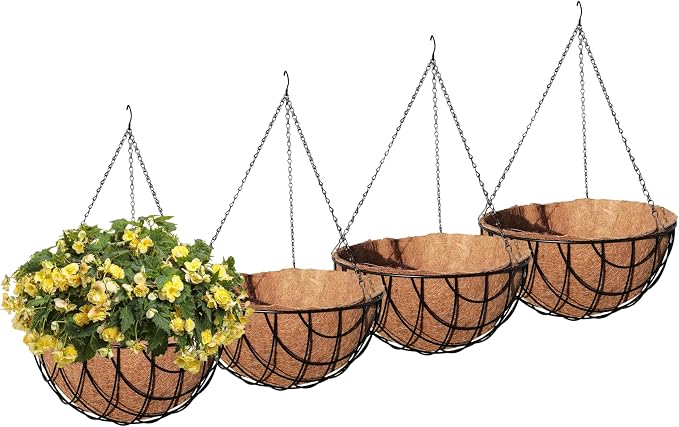 MTB Supply 4 Pack 16 Inch Garden Hanging Baskets Vintage Geo with Coco-Liner for Home Balcony Patio Decoration Outdoor Hanging Planter