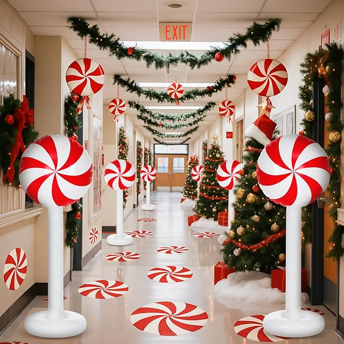 Simgoing 4 Pcs Christmas Inflatables Candy Outdoor Decorations 4 FT Christmas Candy Inflatable Column Blow up Decoration for Winter Xmas Lawn Yard Garden Home Decor(Red, White)