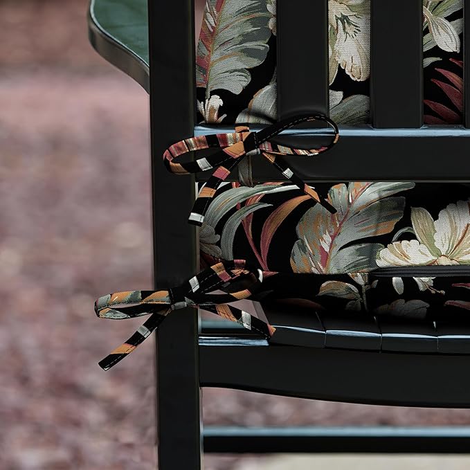 Arden Plush Indoor/Outdoor Rocking Chair Cushion Set, 18 x 20, Water Repellent, Fade Resistant, Tufted Cushion for Rocking Chairs Simone Black Tropical